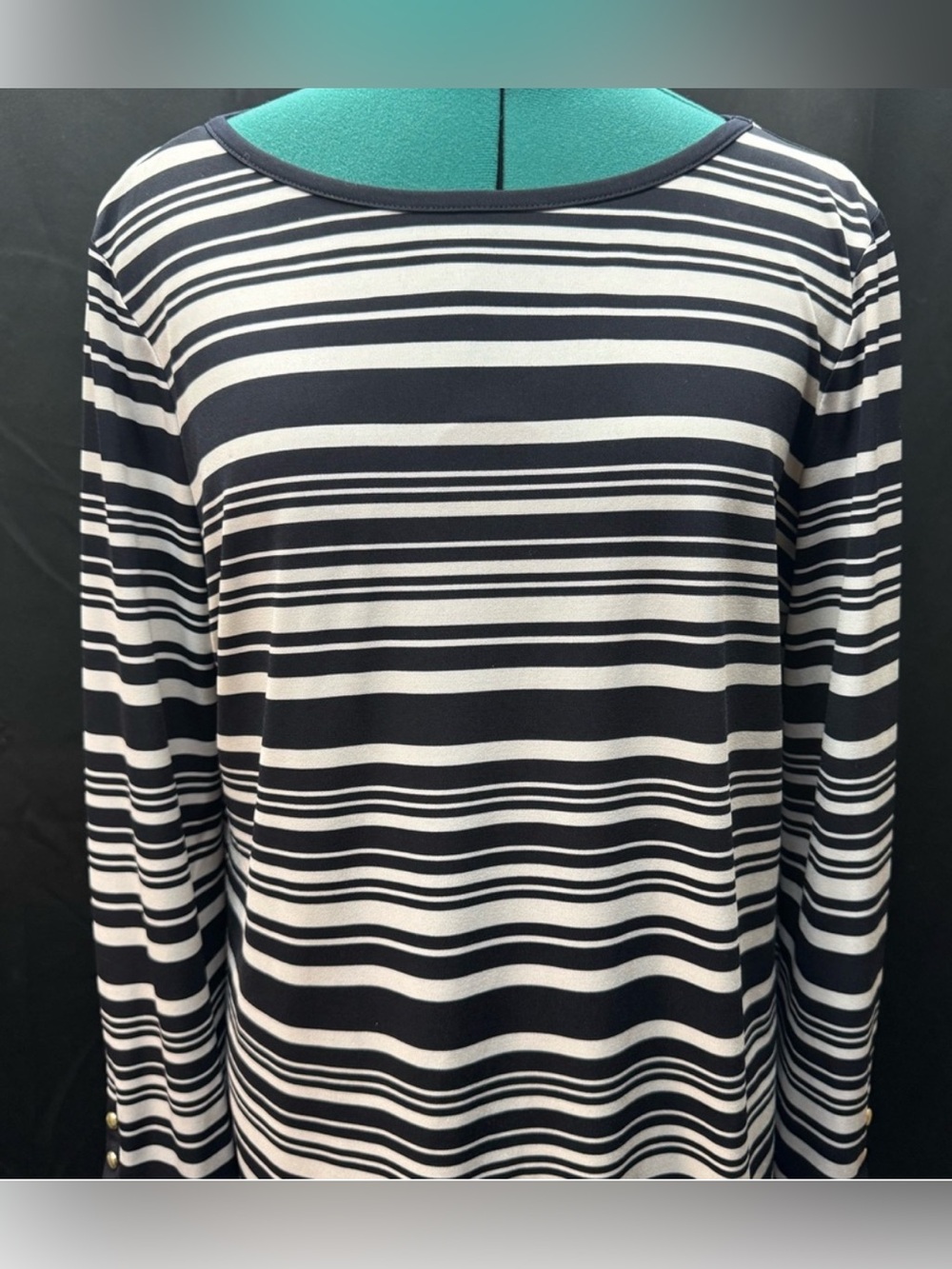 ❤️ Michael Kors Striped Long-Sleeve Boatneck Top Shirt Blouse Black & White (B3)